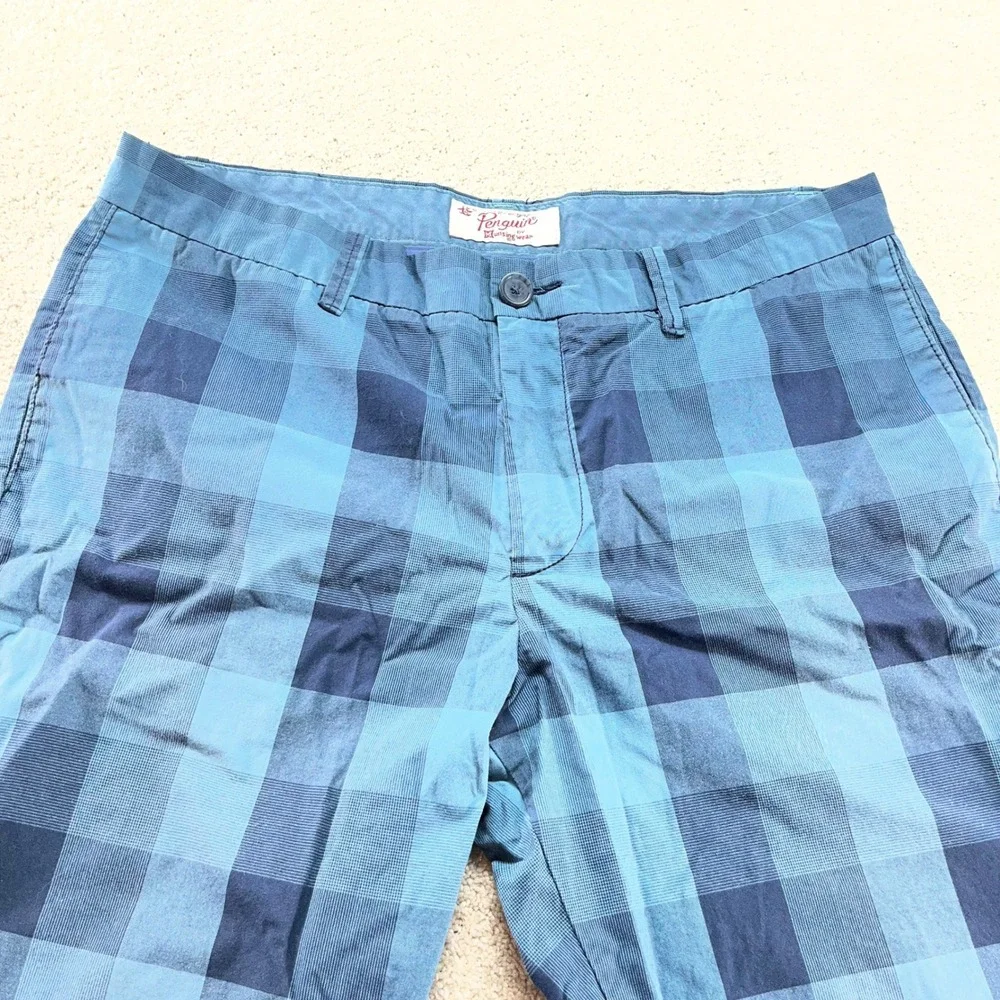 Original Penguin Shorts Mens‎ 36 Blue Buffalo Plaid Check Cotton Blend (Fits 38)